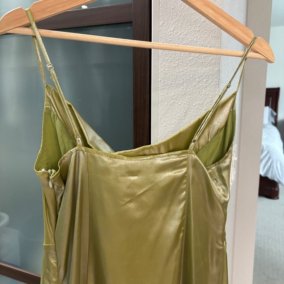 Urban Outfitters "Mallory" Asymmetric Slip Dress - Metallic Lime Green Size S - Picture 8 of 13